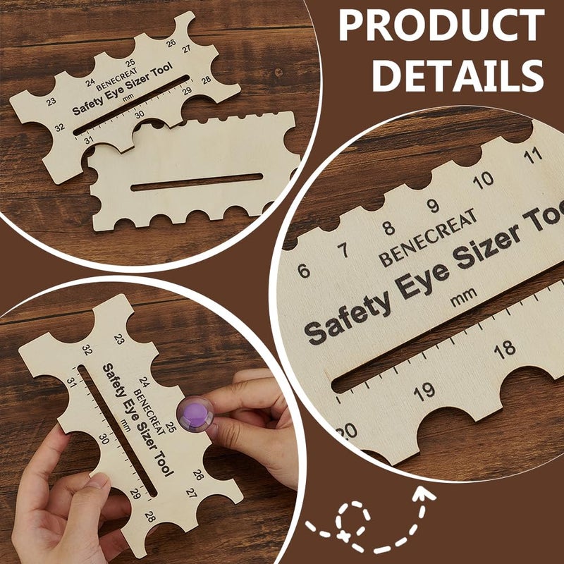 BENECREAT 2Pcs Wood Safety Eyes Sizer Tool, 4~32mm Burlywood Eye Measuring Ruler, Plush Bear Eye Installation, Doll Crochet Tool, DIY Craft Tool Set - Image 4